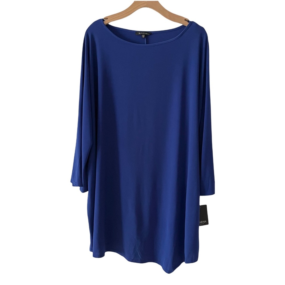 MARINA Stretch Asymmetrical Hem Round Neck Long Sleeve Tunic Top NWT